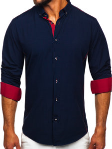 Camicia elegante a maniche lunghe da uomo blu-bordò Bolf 5722-1