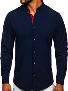 Camicia elegante a maniche lunghe da uomo blu-bordò Bolf 5722-1