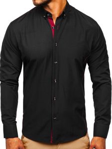 Camicia elegante a maniche lunghe da uomo nero-bordò Bolf 5722-1