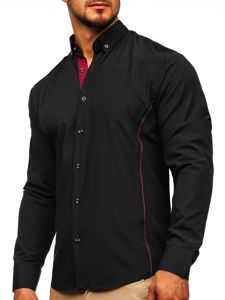 Camicia elegante a maniche lunghe da uomo nero-bordò Bolf 5722-1