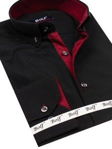 Camicia elegante a maniche lunghe da uomo nero-bordò Bolf 5722-1