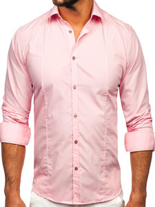 Camicia elegante a maniche lunghe da uomo rosa Bolf 6944