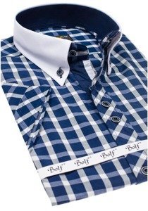 Camicia elegante a quadri a manica corta da uomo blu Bolf 5531