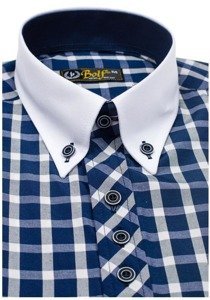 Camicia elegante a quadri a manica corta da uomo blu Bolf 5531