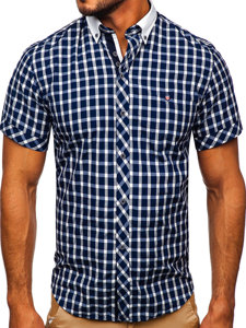 Camicia elegante a quadri a manica corta da uomo blu Bolf 5531