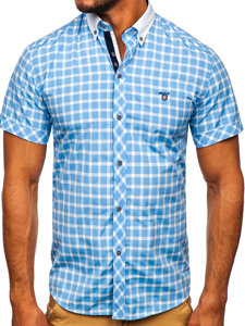 Camicia elegante a quadri a manica corta da uomo celeste Bolf 5531