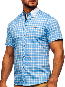 Camicia elegante a quadri a manica corta da uomo celeste Bolf 5531