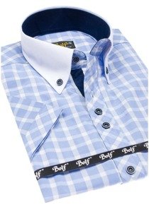 Camicia elegante a quadri a manica corta da uomo celeste Bolf 5531