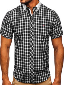 Camicia elegante a quadri a manica corta da uomo nera Bolf 5531