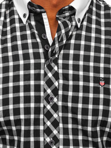 Camicia elegante a quadri a manica corta da uomo nera Bolf 5531