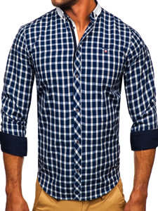 Camicia elegante a quadri a maniche lunghe da uomo blu Bolf 5737-1