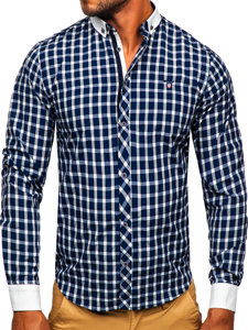 Camicia elegante a quadri a maniche lunghe da uomo blu Bolf 5737-1