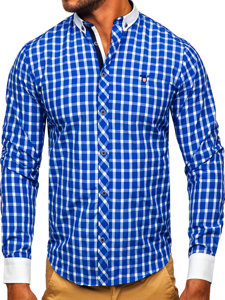 Camicia elegante a quadri a maniche lunghe da uomo cobalto Bolf 5737-1