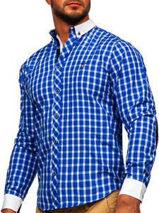 Camicia elegante a quadri a maniche lunghe da uomo cobalto Bolf 5737-1