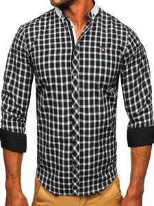 Camicia elegante a quadri a maniche lunghe da uomo nera Bolf 5737-1