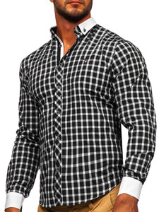 Camicia elegante a quadri a maniche lunghe da uomo nera Bolf 5737-1