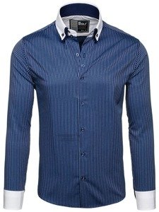 Camicia elegante a righe a manica lunga da uomo blu Bolf 0909