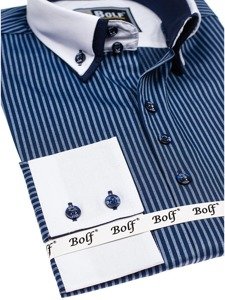 Camicia elegante a righe a manica lunga da uomo blu Bolf 0909-A