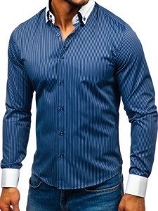 Camicia elegante a righe a manica lunga da uomo blu Bolf 0909-A