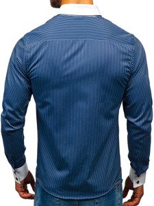 Camicia elegante a righe a manica lunga da uomo blu Bolf 0909-A