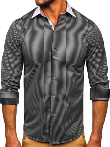 Camicia elegante a righe a manica lunga da uomo nera Bolf 4785