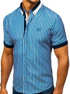 Camicia elegante a scacchi a manica corta da uomo azzurra Bolf 4501