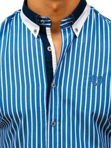 Camicia elegante a scacchi a manica corta da uomo azzurra Bolf 4501