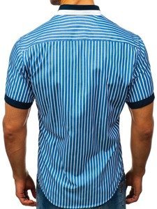 Camicia elegante a scacchi a manica corta da uomo azzurra Bolf 4501