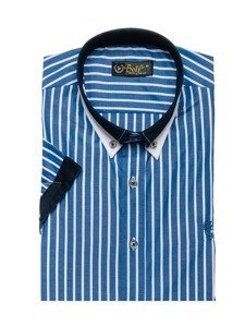 Camicia elegante a scacchi a manica corta da uomo azzurra Bolf 4501