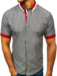 Camicia elegante a scacchi a manica corta da uomo grigia Bolf 4501