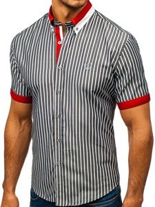 Camicia elegante a scacchi a manica corta da uomo grigia Bolf 4501