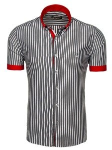 Camicia elegante a scacchi a manica corta da uomo grigia Bolf 4501