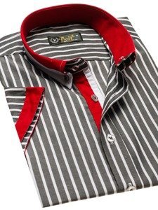 Camicia elegante a scacchi a manica corta da uomo grigia Bolf 4501