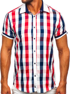 Camicia elegante a scacchi a maniche corte da uomo rosso Bolf 8901