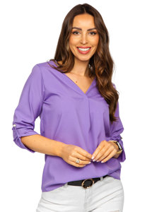 Camicia elegante a scollo V a maniche lunghe da donna viola Bolf 645