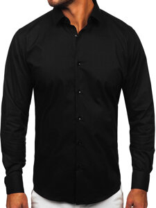 Camicia elegante in cotone slim fit a maniche lunghe da uomo nero Bolf TSM14