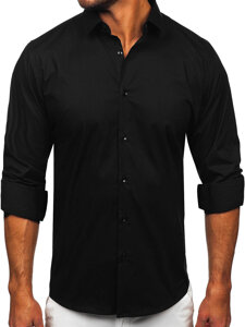 Camicia elegante in cotone slim fit a maniche lunghe da uomo nero Bolf TSM14