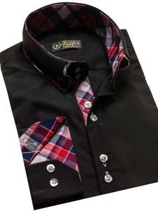 Camicia elegnate a manica lunga da uomo nera Bolf 2712