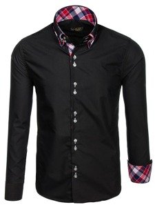 Camicia elegnate a manica lunga da uomo nera Bolf 2712