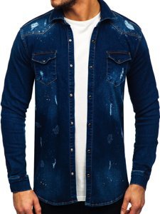 Camicia in denim a manica lunga da uomo blu Bolf R801