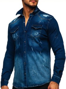 Camicia in denim a manica lunga da uomo blu Bolf R802