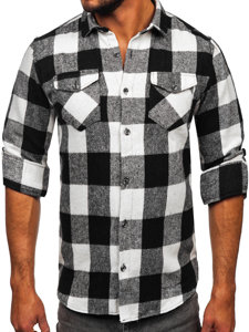 Camicia in flanella a maniche lunghe da uomo bianco-nera Bolf 20723