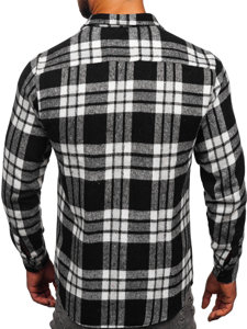 Camicia in flanella a quadri a manica lunga da uomo bianco-nera Bolf 22702