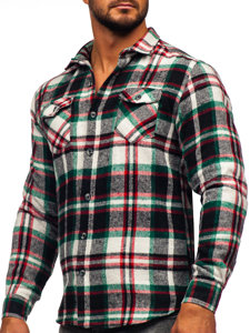 Camicia in flanella a quadri a manica lunga da uomo rosso-verde Bolf 22704