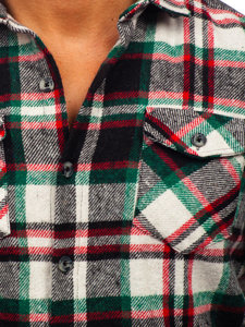 Camicia in flanella a quadri a manica lunga da uomo rosso-verde Bolf 22704