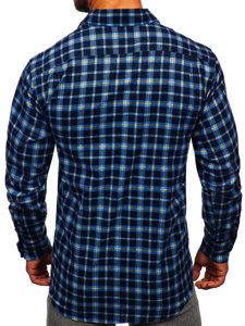 Camicia in flanella a quadri con maniche lunghe da uomo azzurro-gialla Bolf F4