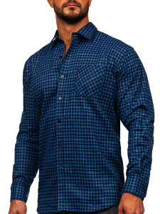 Camicia in flanella a quadri con maniche lunghe da uomo blu Bolf F4