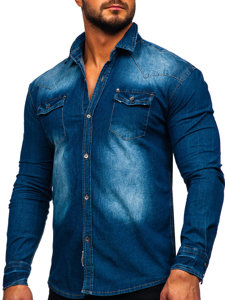 Camicia in jeans a manica lunga da uomo azzurra Bolf MC704B