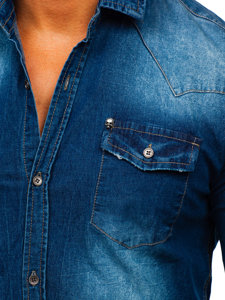 Camicia in jeans a manica lunga da uomo azzurra Bolf MC704B