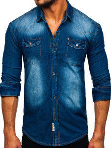 Camicia in jeans a manica lunga da uomo azzurra Bolf MC704B